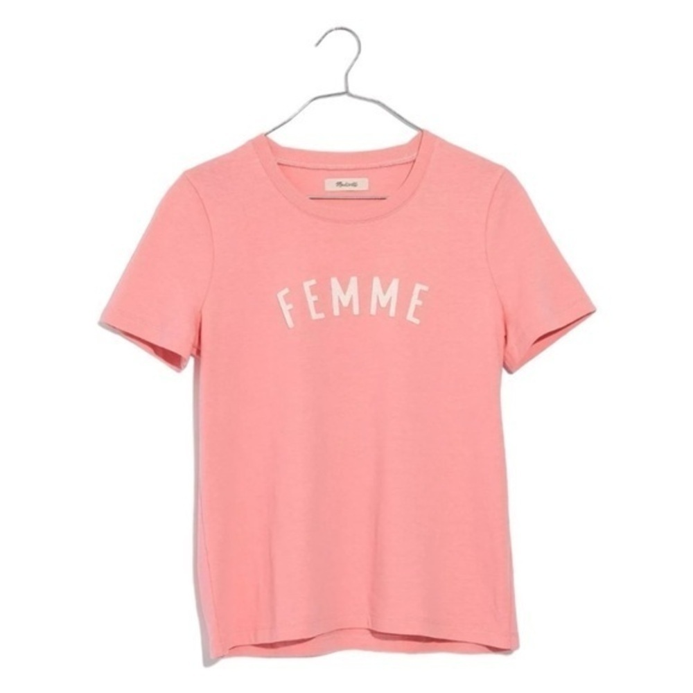 Madewell ✘ Pink Femme Graphic Short Sleeve Cotton Tee Shirt, Rose Wine, S H2694